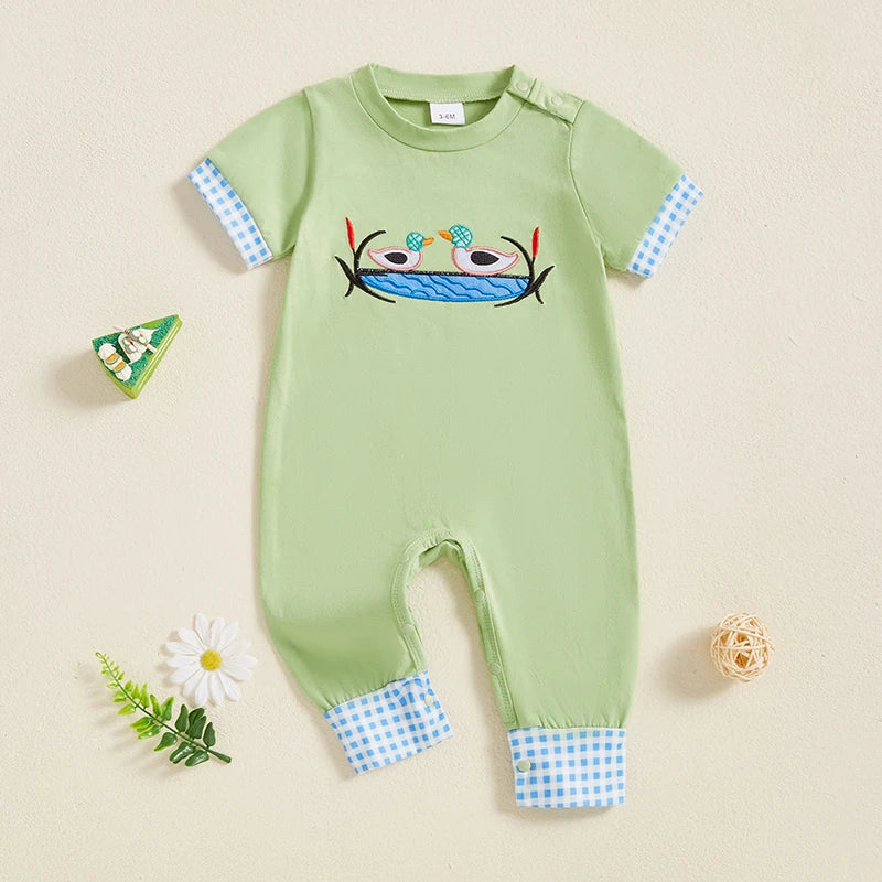 Infant Unisex Bodysuits with Cute Bear Print Short Sleeve Round Neck Rompers Baby Sleepwear Pajamas for Newborns