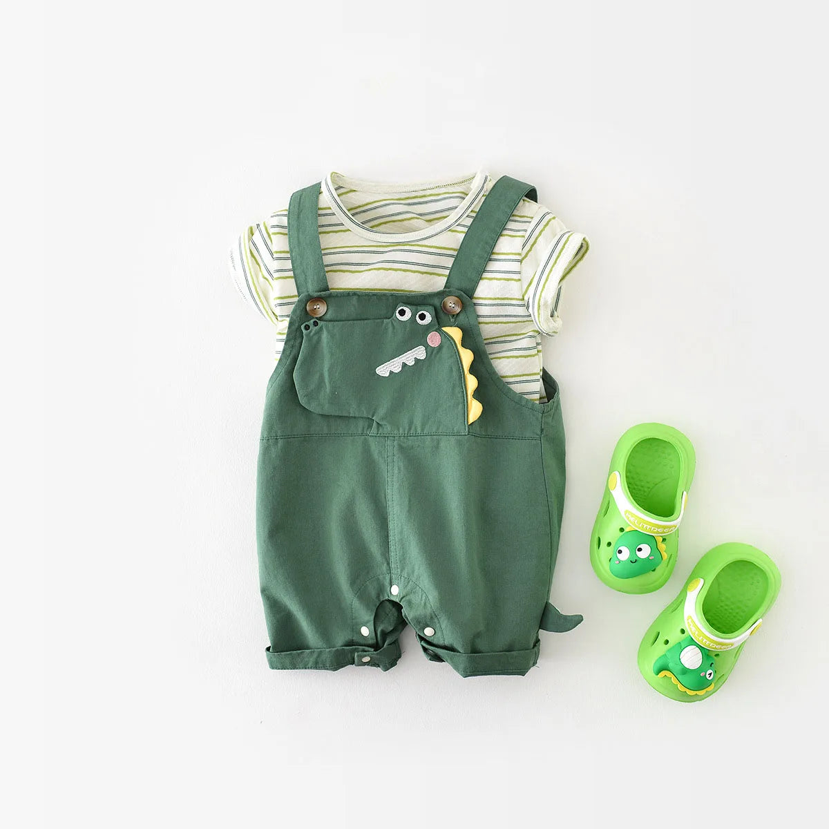 MILANCEL 2Pcs Baby Clothing Set Striped Tee And Dinosaur Overall Baby Clothing Set Toddler Outfit