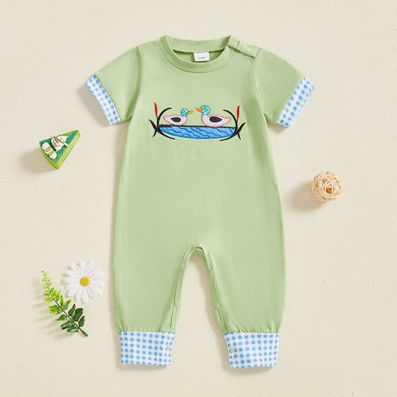 Infant Unisex Bodysuits with Cute Bear Print Short Sleeve Round Neck Rompers Baby Sleepwear Pajamas for Newborns